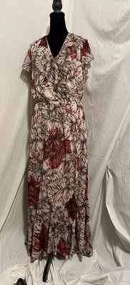 Maxi Vestido Envolvente Apt 9 Nuevo con Etiquetas Estampado Floral Floral Rosa/Borgoña Manga Acampanada Talla L Foto 1 de 4