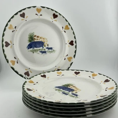 Set of 6 Wood And Sons Farm Side Plate Pig w/Piglets 7" Farmhouse - Image 1 of 4