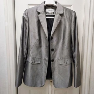 Calvin Klein Damen Formal Blazer Jacke Metallic Silber Gr. 4 Karriere Party - Bild 1 von 13