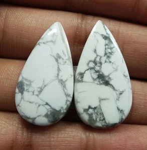 35.90 Ct Natural Howlite Matched Pair Pear Cabochon Loose Gemstone 31x16 MM - Picture 1 of 4
