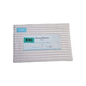 Tommy Bahama 100% Washed Cotton Percale 4 Piece Sheet Set White Red King NEW - Picture 1 of 5