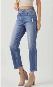 Jeans Risen vita alta incrociati conici invecchiati RDP5060 taglia 15/32 usati in ottime condizioni - Foto 1 di 14