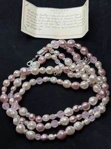 Vintage Larimar Choker Necklace 3 Strand Pink White Bead BOHO - Picture 1 of 4