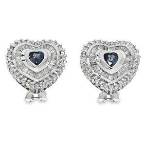 Ladies 18ct White Gold Diamond & Sapphire Cluster Earrings - 2ct - Picture 1 of 7
