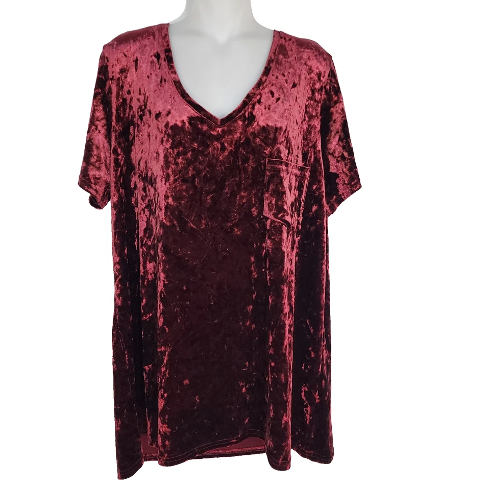 Spring and Mercer Tee Womens XXL Crushed Velvet Legging Tee Short Sleeves Pocket - Image 1 of 4