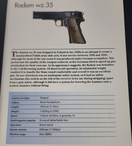 Radom Pistol Gun Picture Firearm Out of Print Details Spec Sheet ...