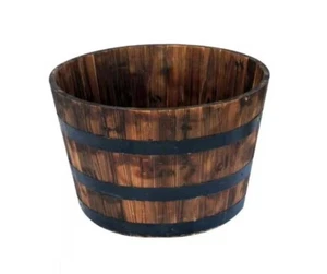 Large Resin Planter Flower Plant Pot Pot Walnut Barrel Gardening Planter New - Picture 1 of 6