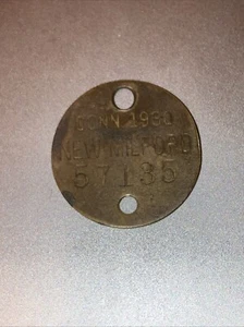 Vintage Brass Dog Tag New Milford CT 1930 - Picture 1 of 3