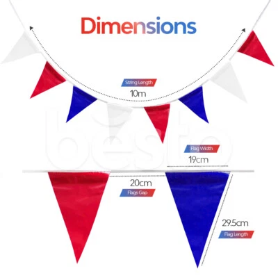 33 feet Red Blue White 20 Bunting Flags PVC Banner Double Sided Party Outdoor - Image 1 of 4