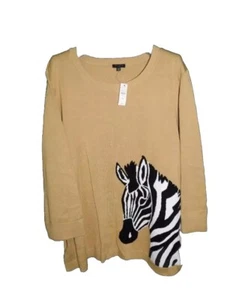 Talbots 3X NWT Brown Zebra Pullover Sweater Cotton Blend Crew Neck NEW Tag - Picture 1 of 7