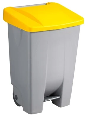 Sunware Abfalleimer 80Liter -49x41x75cm- mit Rädern/Fußpedal/Handgriff-grau/gelb - Bild 1 von 3