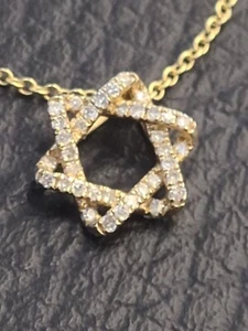14k Gold Diamond Jewish Star, Tiny Diamond Jewish Star, Small 14k Star Of David - Picture 1 of 24