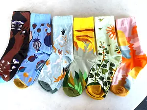 SOCKS! 6 pairs Womens mid-tube crew style socks 9-11 Various FUN designs NEW! - Picture 1 of 5