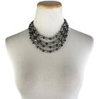 Vintage 4 Strand Necklace Silver Blue Clear Black Small Beads 1970s Short Fancy