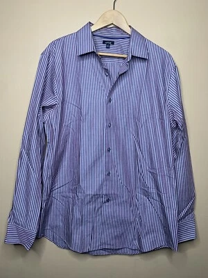 Apt.9 Men's Size Large Dress Shirt Purple Striped Button Down Long Sleeve - Image 1 of 4