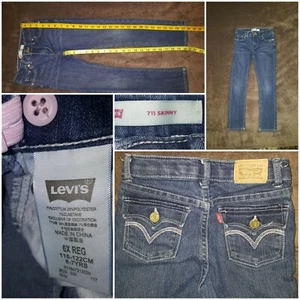 JEANS LEVIS BAMBINA 711 SKINNY 6 REG LAVAGGIO SCURO EFFETTO INVECCHIATO VITA REGOLABILE ELASTICIZZATO - Foto 1 di 8