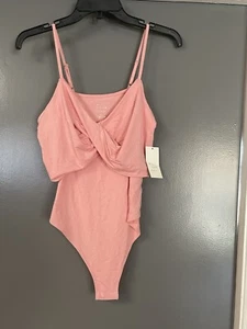 A New Day Women's Size L Coral Pink Spaghetti Strap Crossover Bodysuit - Picture 1 of 9