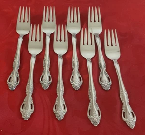 Reed & Barton stainless Baroque lot of 8 salad forks 7" NM polished - Picture 1 of 5