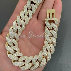 Pulsera de eslabones cubanos VVS1 MOISANNITA redonda para hombre plata de ley 925 real - Imagen 1 de 5