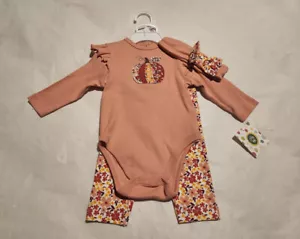 NWT Little Me Pumpkin Floral Bodysuit Pants Headband 9 Months Baby Girl - Picture 1 of 2