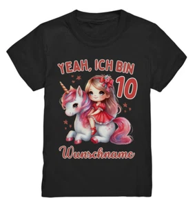 10 Jahre Einhorn T-Shirt personalisiert, 10 Geburtstag Mädchen Geschenk mit Name - Bild 1 von 4