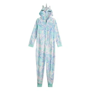 Fleece One-Piece Pajamas Size 6 7 8 14/16 Blanket Sleeper Union Hooded Unicorn - Picture 1 of 10