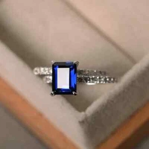 Alianza de diamantes y zafiros naturales esmeraldas de 2,75 quilates de oro blanco de 14 quilates talla todas - Imagen 1 de 6