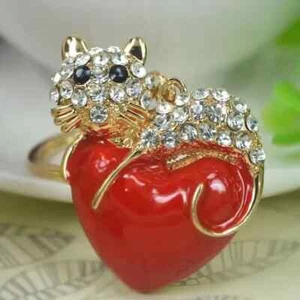 Llavero Cristal Bolso de Mano Estrás Corazón Mujer Gato Llavero Cartera Caja de Regalo - Imagen 1 de 3