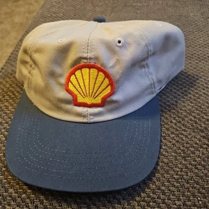 Vintage Shell Oil Gas Hat Cap Logo VTG USA SNAp Gray TAN - Picture 1 of 8