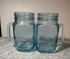 2 Vintage Libbey Blue Mason Jar Glasses 1 Pint / 2 Cups /16 oz, 5.25" Tall - Picture 1 of 11