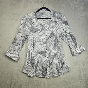 JM Collection Damen weiß schwarz Geo Plissee Bluse Shirt Top 3/4 Roll Slv Gr. XL - Bild 1 von 17