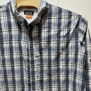 Orvis Active Fit Shirt Mens Size XXL Blue Plaid Button Down Long Sleeve - Picture 1 of 8