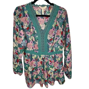 Matilda Jane Kookaburra Top Women’s Size L Peasant Top Floral Green Fairy Boho - Picture 1 of 13