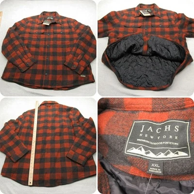 Jachs Flannel Jacket Men XXL Orange Plaid Quilt Lined Insulated Wool Blend NEW - Image 1 of 4