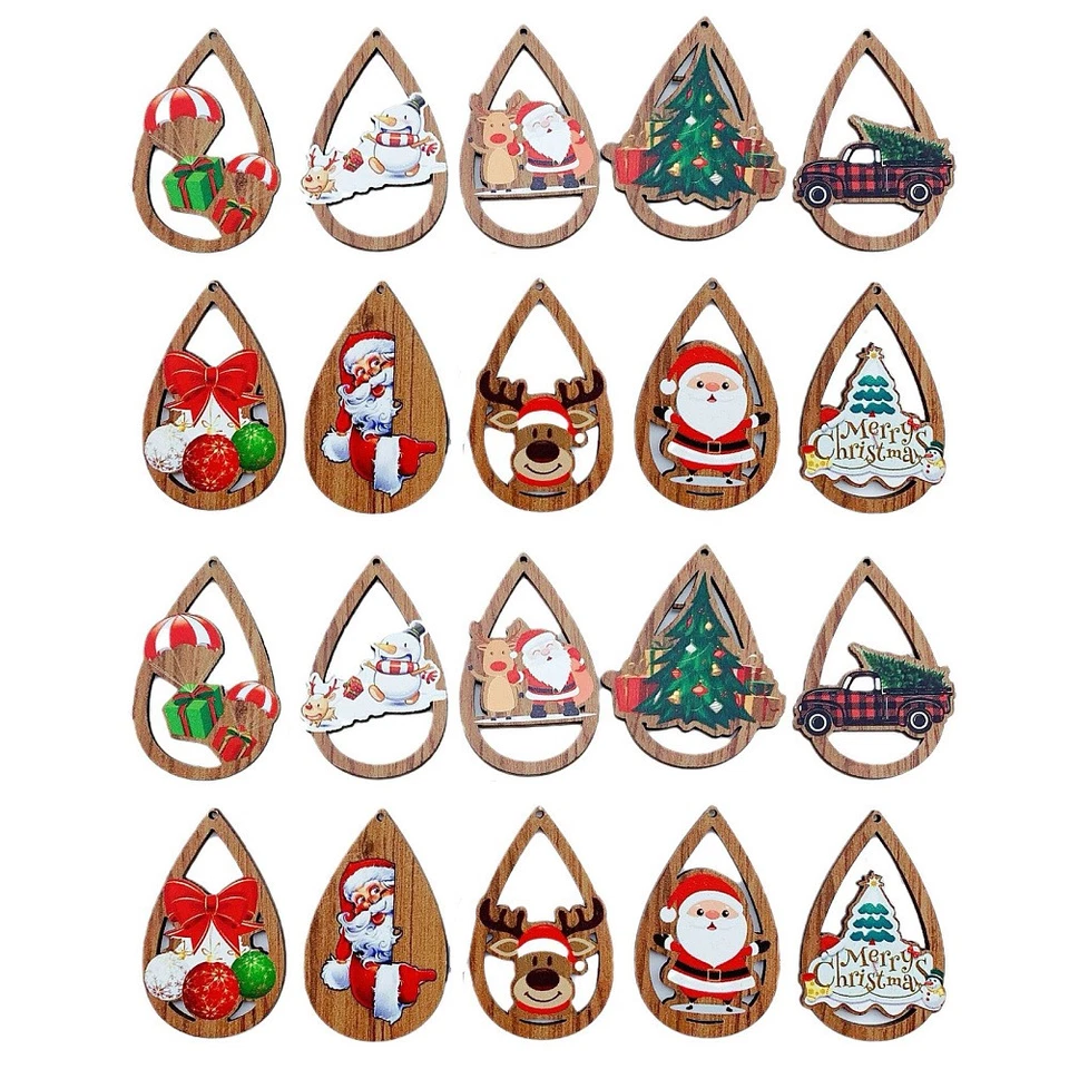 40 piezas Colgante de madera de Navidad en forma de lágrima ciervo árbol encanto para collar joyería Foto 1 de 1