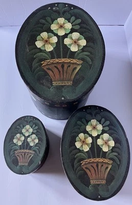 Oval Primitive Floral Nesting Storage Boxes (3) Bob’s Boxes Lang Card Co. 8x12 - Image 1 of 4