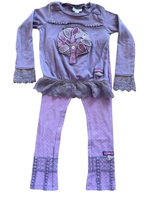 Naartjie Usado en Excelente Condición Algodón Lavanda Tejido Encaje y Apliques Top y Leggings Coordinadores-4T Foto 1 de 4