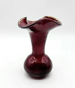 Cambridge Hand blown Ruby Red Crackle Glass Vase - Picture 1 of 5