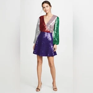 Abito Alice + Olivia nuovo con etichette Blaze bluson paillettes color block finto avvolgente - Foto 1 di 14