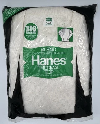 NOS Vintage 70s HANES Thermal Shirt Long Sleeve Waffle Knit Top Green Tag 4XL - Image 1 of 4