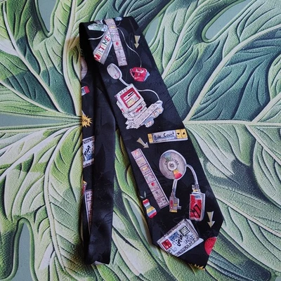 Corbata de seda vintage años 90 en línea novedad corbata web mundial computadoras Millennium Foto 1 de 4