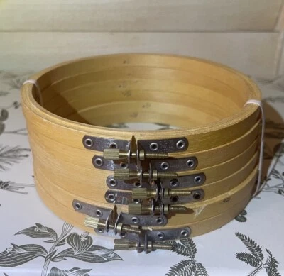 LOT of 6 Vintage wooden embroidery hoops Taiwan 6" Diameter screw Yaley - Image 1 of 4