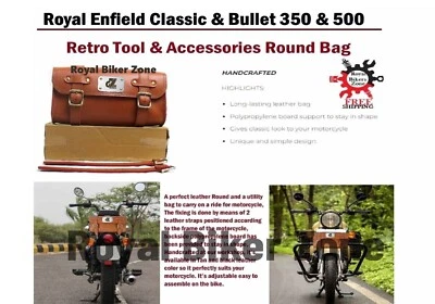 BOLSO REDONDO DE CUERO PREMIUM APTO PARA ROYAL ENFIELD OLD CLASSIC & BULLET 350 & 500 Foto 1 de 4