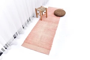 Handmade Soft Pink Loop Pile Runner Rug - Modern Minimalist Decor 2x7ft - Picture 1 of 10