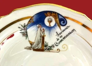 SOUVENIR de COMMUNION French Ceramic Plate 1st Year Porcelain France Gilding - Picture 1 of 4