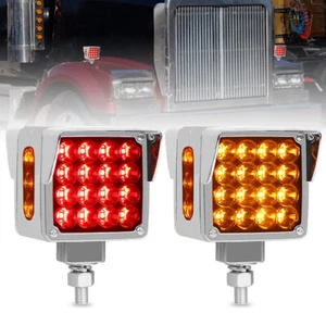 LED Square Semi Truck Trailer Double Face Fender Turn Signal Light Amber/Red NEW - Picture 1 of 24