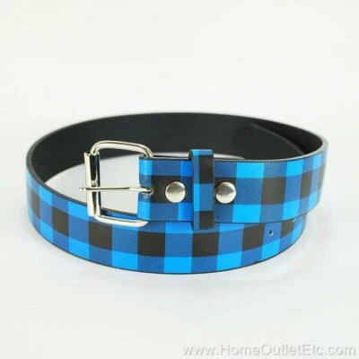 Cinturón de Cuero a Cuadros Unisex Hombre Mujer Cuadros Punk Gótico Rock Azul L 38-40 Foto 1 de 4