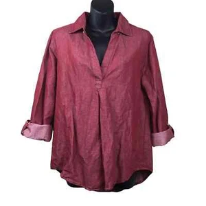 Camisa informal Cato para mujer M roja especia cuello en V manga puño redondo mezcla de lino - Imagen 1 de 7