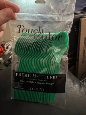 Emerald Green Premium Cutlery Plastic Spoons 24ct. Party Supply New!!! - Image 1 of 2