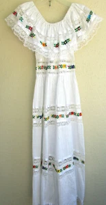 VTG 60s..FESTIVAL..MEXICAN..EMBROIDERED..HIPPY..MAXI..DRESS..sz L - Picture 1 of 7